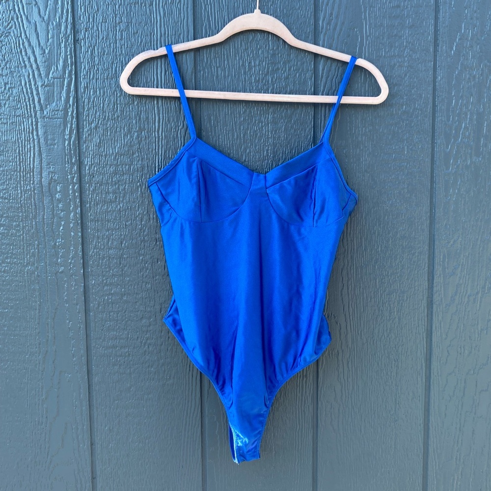 Fashion House Blue Spaghetti Strap Bodysuit